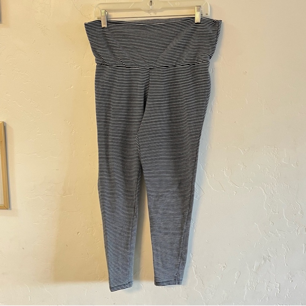 A Pea In the Pod Gray Striped Linen Blend Maternity Leggings Small